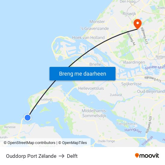 Ouddorp Port Zélande to Delft map