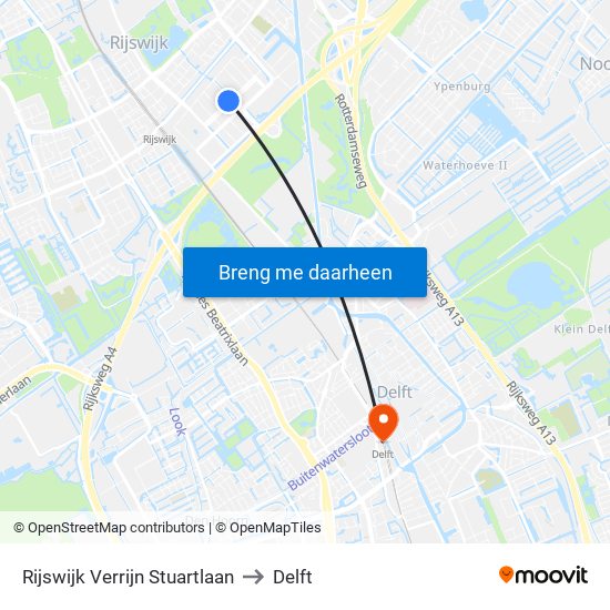 Rijswijk Verrijn Stuartlaan to Delft map