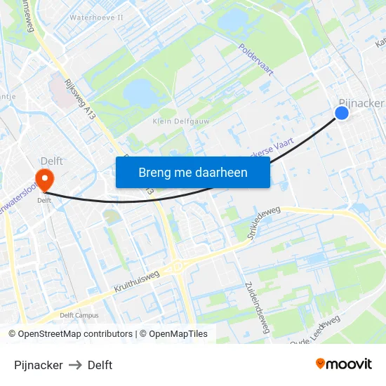 Pijnacker to Delft map