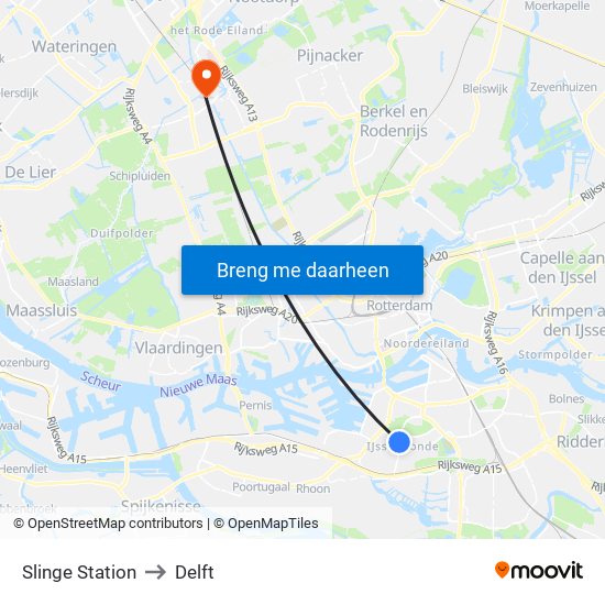 Slinge Station to Delft map