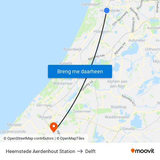 Heemstede Aerdenhout Station to Delft map