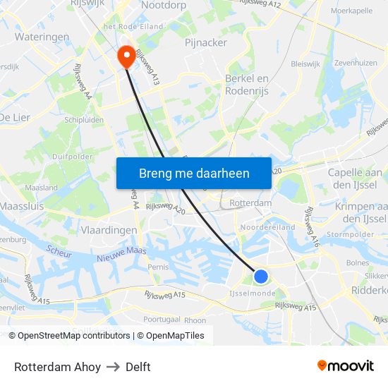 Rotterdam Ahoy to Delft map