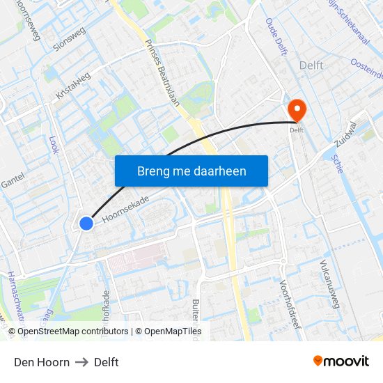 Den Hoorn to Delft map
