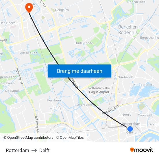 Rotterdam to Delft map