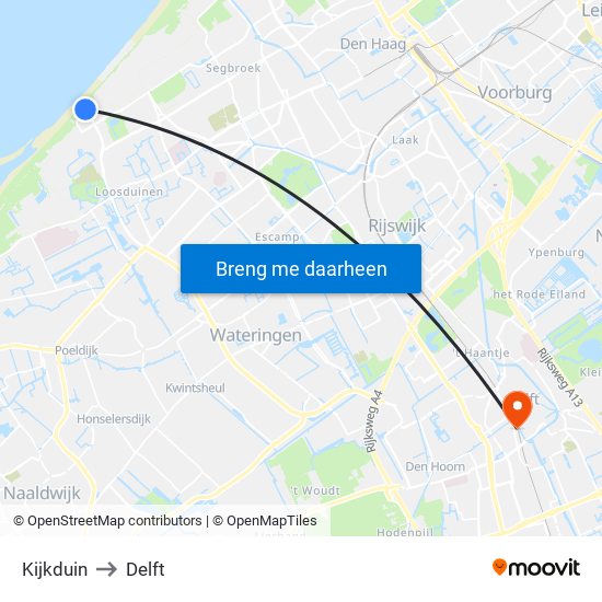 Kijkduin to Delft map