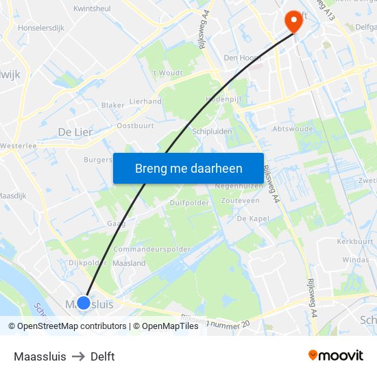 Maassluis to Delft map