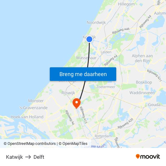 Katwijk to Delft map