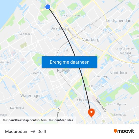 Madurodam to Delft map