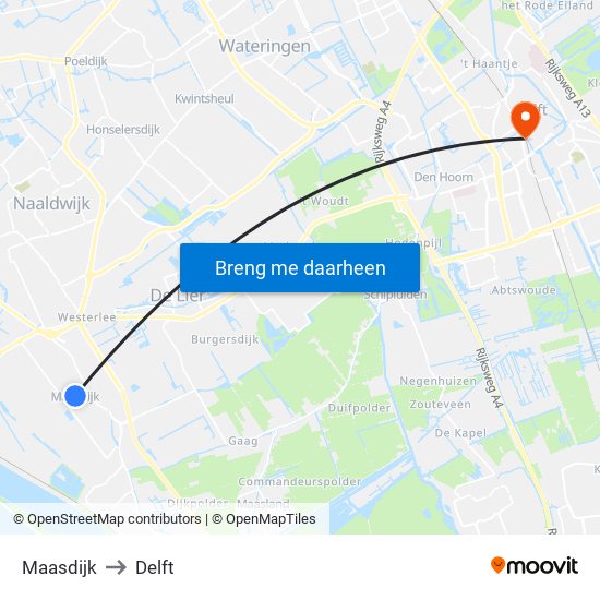 Maasdijk to Delft map