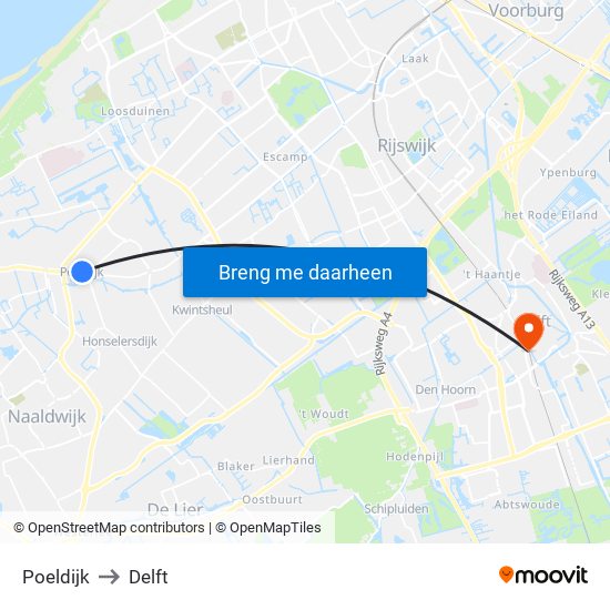 Poeldijk to Delft map