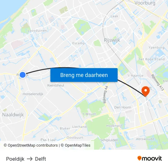 Poeldijk to Delft map