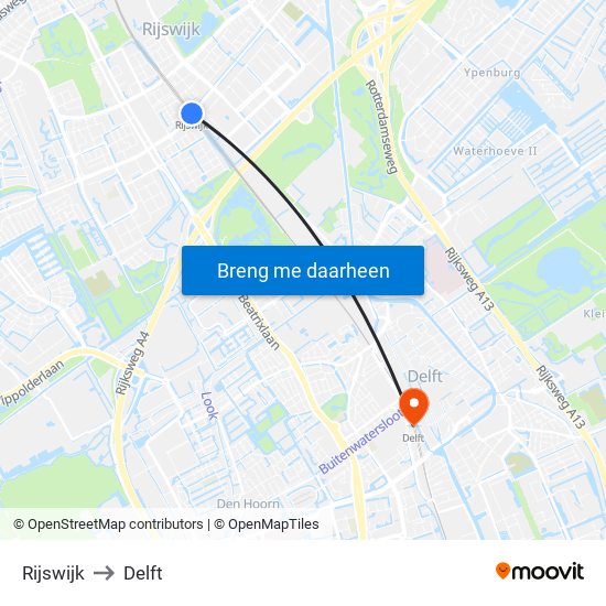 Rijswijk to Delft map