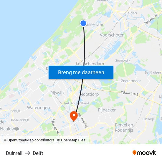 Duinrell to Delft map
