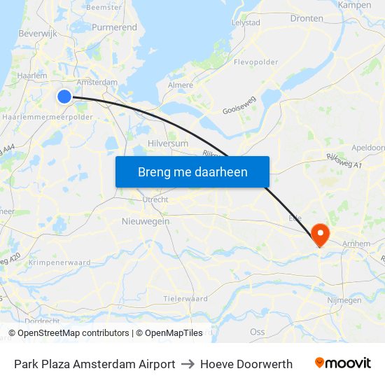 Park Plaza Amsterdam Airport to Hoeve Doorwerth map