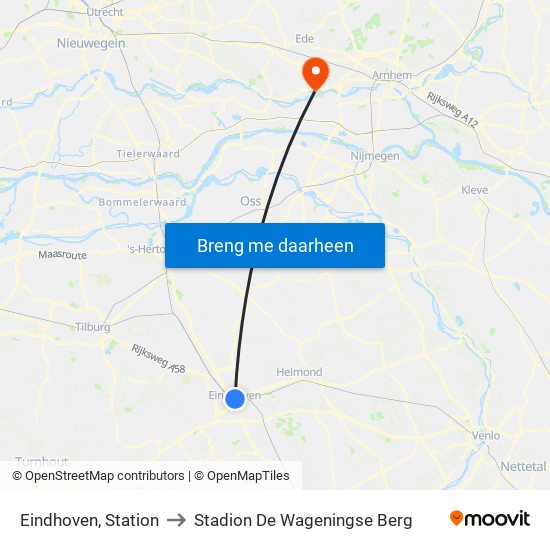 Eindhoven, Station to Stadion De Wageningse Berg map