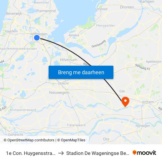 1e Con. Huygensstraat to Stadion De Wageningse Berg map