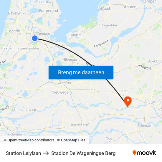 Station Lelylaan to Stadion De Wageningse Berg map