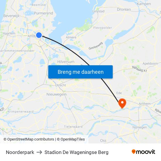 Noorderpark to Stadion De Wageningse Berg map