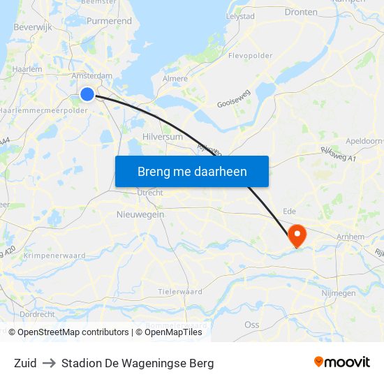 Zuid to Stadion De Wageningse Berg map