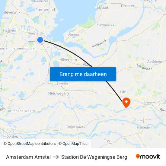 Amsterdam Amstel to Stadion De Wageningse Berg map