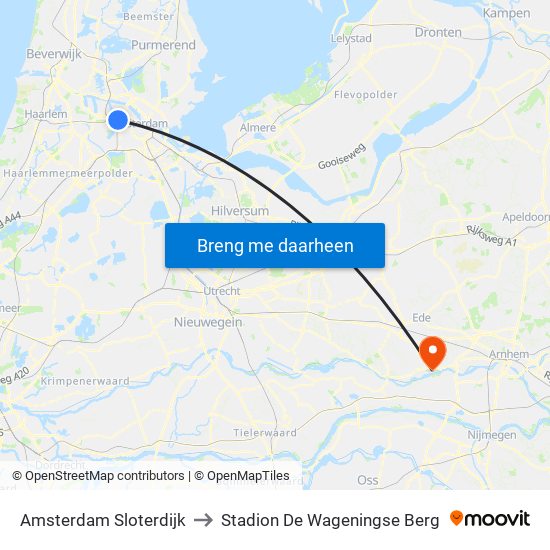 Amsterdam Sloterdijk to Stadion De Wageningse Berg map