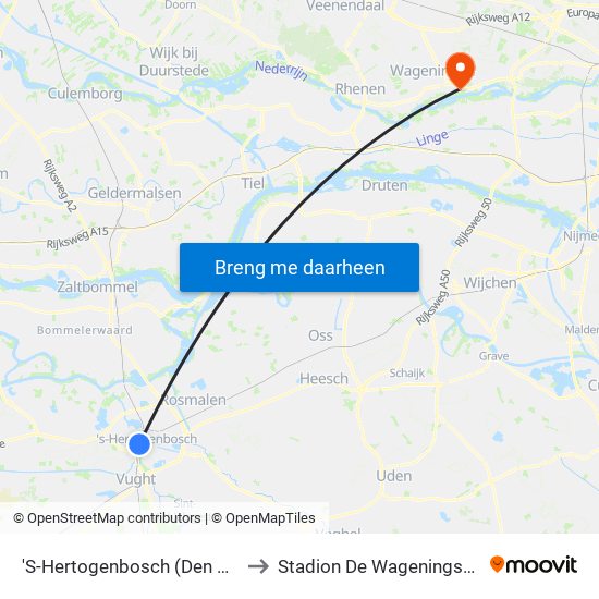 'S-Hertogenbosch (Den Bosch) to Stadion De Wageningse Berg map