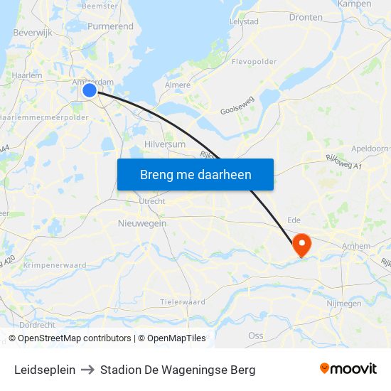 Leidseplein to Stadion De Wageningse Berg map