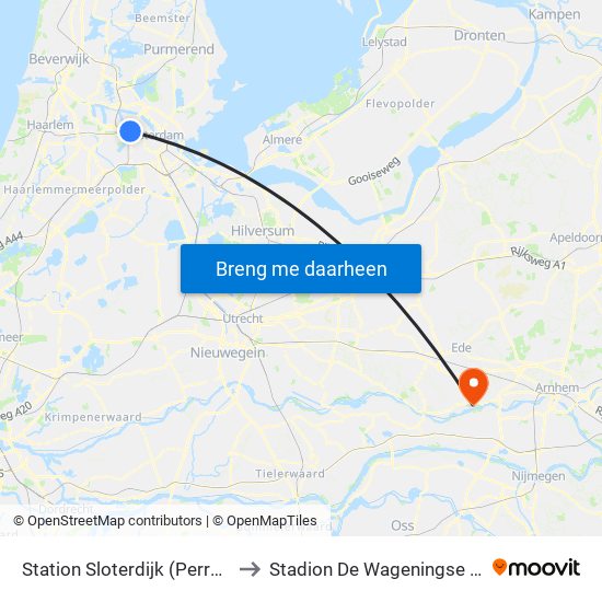 Station Sloterdijk (Perron N) to Stadion De Wageningse Berg map
