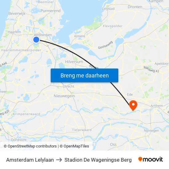Amsterdam Lelylaan to Stadion De Wageningse Berg map