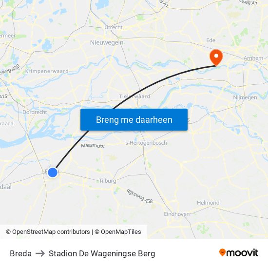 Breda to Stadion De Wageningse Berg map