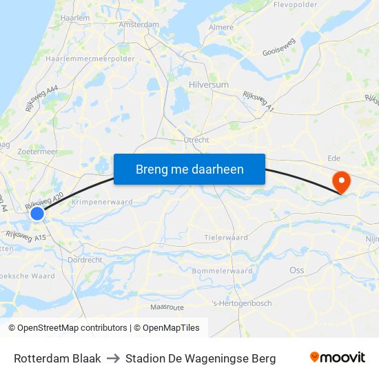 Rotterdam Blaak to Stadion De Wageningse Berg map