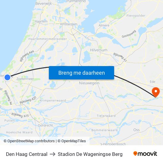 Den Haag Centraal to Stadion De Wageningse Berg map