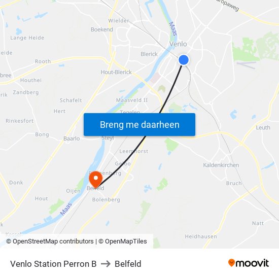 Venlo Station Perron B to Belfeld map