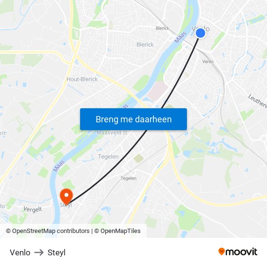 Venlo to Steyl map