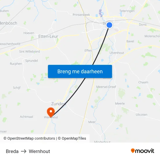 Breda to Wernhout map