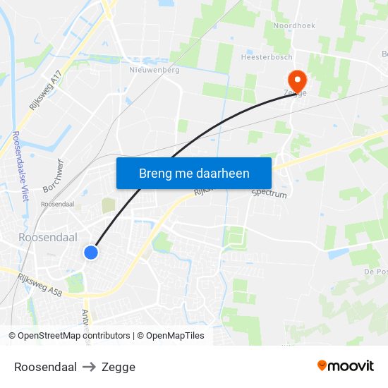 Roosendaal to Zegge map