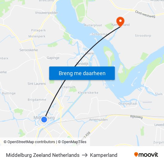 Middelburg Zeeland Netherlands to Kamperland map