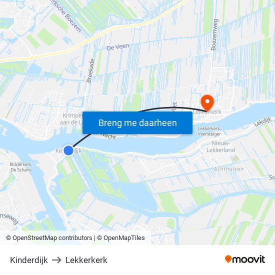 Kinderdijk to Lekkerkerk map