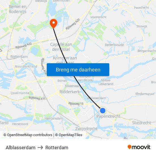 Alblasserdam to Rotterdam map