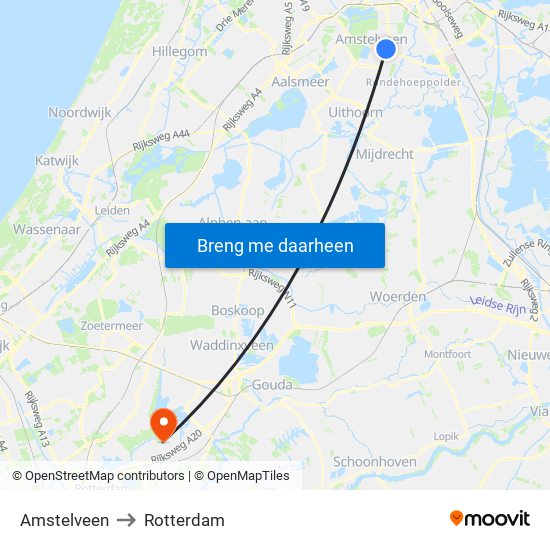 Amstelveen to Rotterdam map