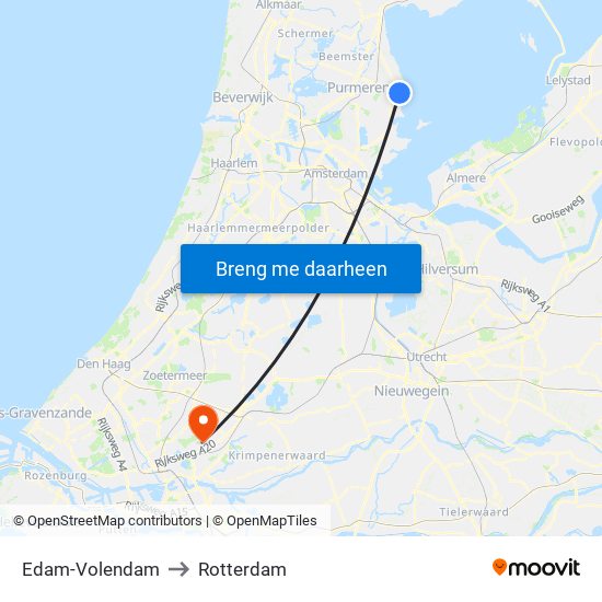 Edam-Volendam to Rotterdam map