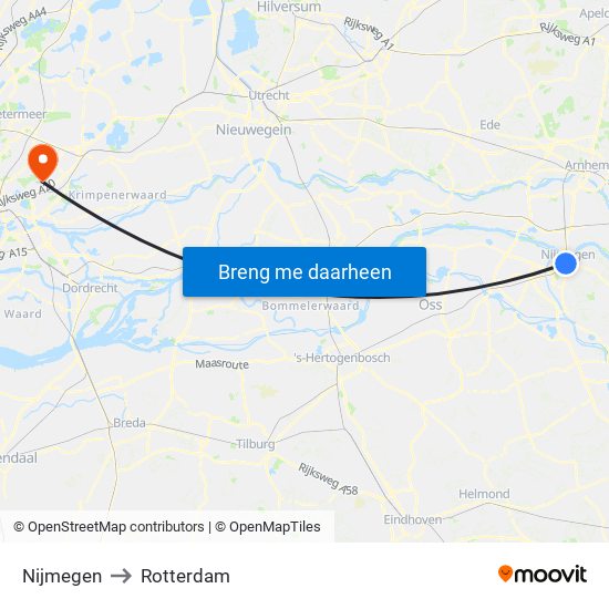 Nijmegen to Rotterdam map