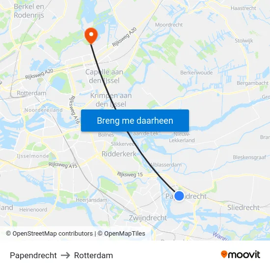 Papendrecht to Rotterdam map