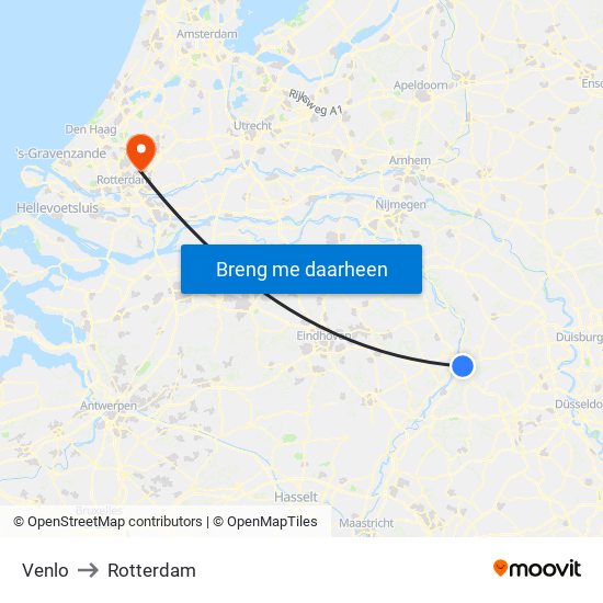 Venlo to Rotterdam map