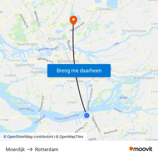 Moerdijk to Rotterdam map