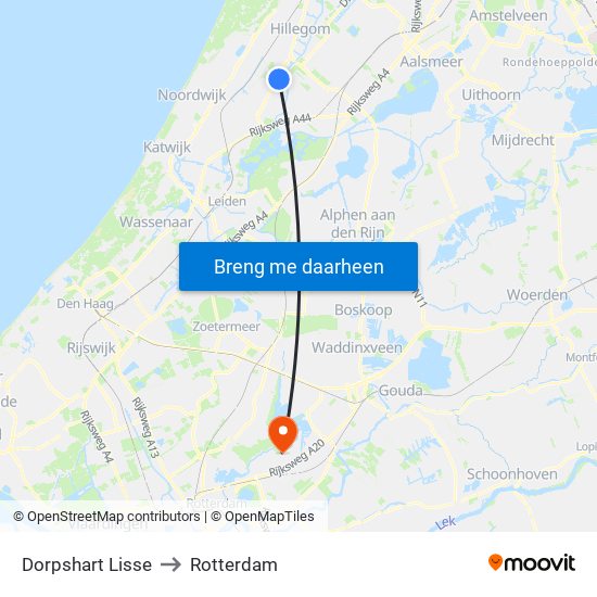 Dorpshart Lisse to Rotterdam map