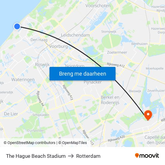 The Hague Beach Stadium to Rotterdam map