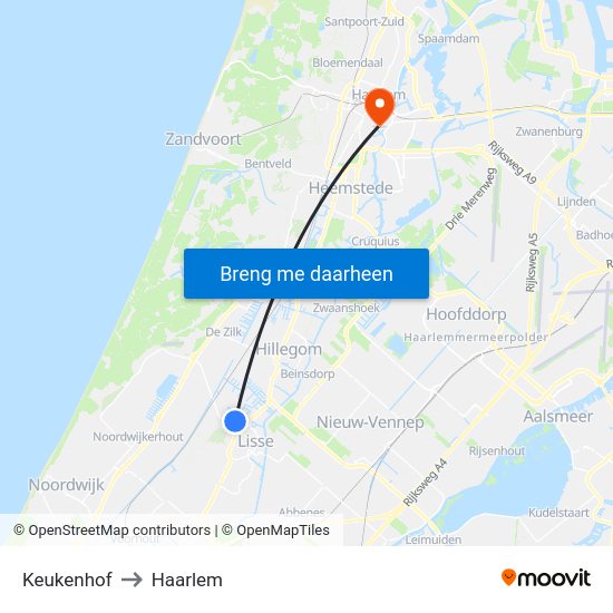 Keukenhof to Haarlem map