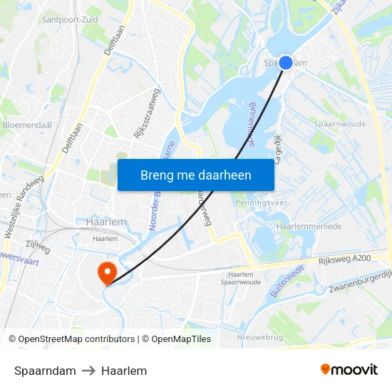 Spaarndam to Haarlem map