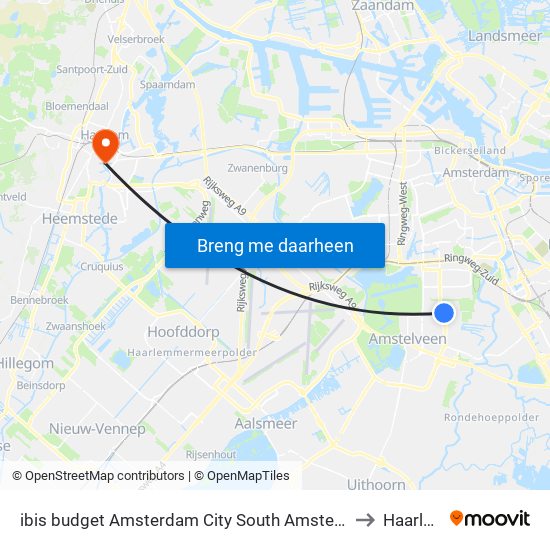 ibis budget Amsterdam City South Amstelveen to Haarlem map